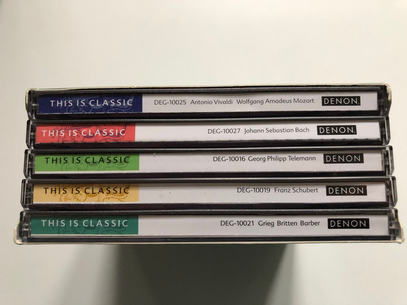 This Is Classic - Antonio Vivaldi, Wolfgang Amadeus Mozart, Johann Sebastian Bach, Georg Philipp Telemann, Franz Schubert, Edvard Grieg, Benjamin Britten, Samuel Barber / Denon 5x Audio CD, Box Set 1996 / DEG-100353-39