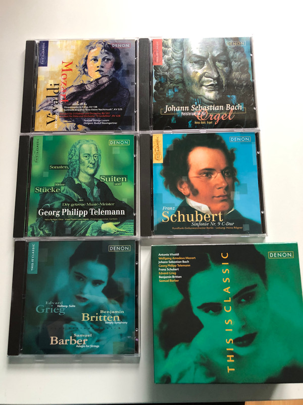This Is Classic - Antonio Vivaldi, Wolfgang Amadeus Mozart, Johann Sebastian Bach, Georg Philipp Telemann, Franz Schubert, Edvard Grieg, Benjamin Britten, Samuel Barber / Denon 5x Audio CD, Box Set 1996 / DEG-100353-39