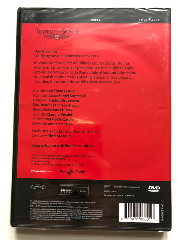 Mozart - Don Giovanni  Allen, Gruberova, Murray, Araiza, Desderi, Mentzer, Muti  Orchestra & Chorus of Teatro alla Scala  Opus Arte (809478030010)