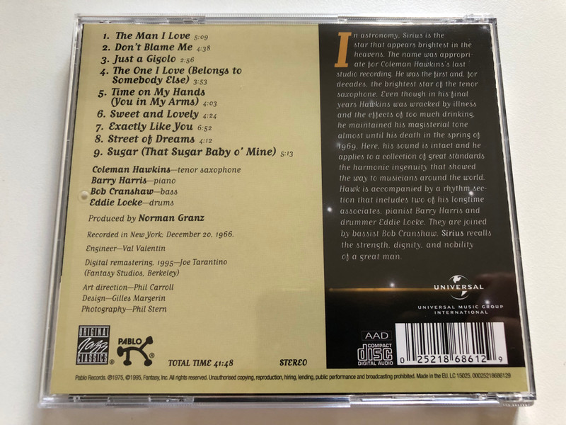 Coleman Hawkins – Sirius / PABLO Records / Audio CD (025218686129)