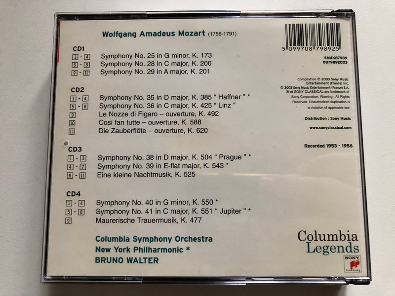 Bruno Walter - Mozart: The Great Symphonies / Columbia Legends / Sony Classical 4x Audio CD 2003 / SMK487989