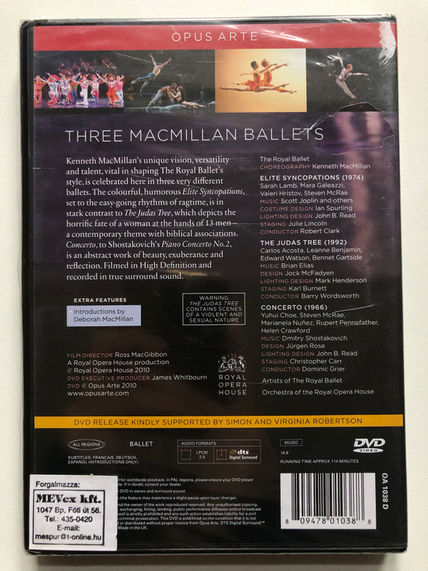 THREE BALLETS BY KENNETH MACMILLAN  ELITE SYNCOPATIONS , THE JUDAS TREE , CONCERTO  ROYAL OPERA HOUSE  OPUS ARTE (809478010388)