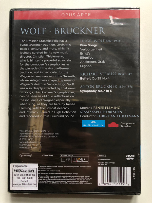 Wolf, Bruckner Lieder; Symphony 7  RENÉE FLEMING  CHRISTIAN THIELEMANN  Opus Arte (809478011156)
