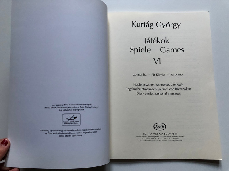 KURTAG - JATEKOK / SPIELE 6 PIANO / zongorára - für Klavier - for piano / EDITIO MUSICA BUDAPEST / Z. 14 068 / Paperback (9790080140680)