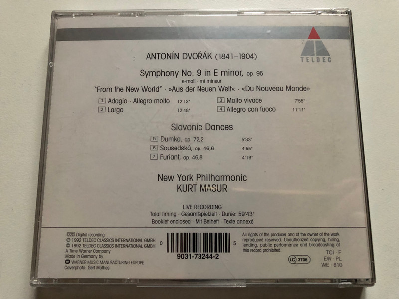 Dvořák: Symphony No. 9 "From The New World" - Slavonic Dances, New York Philharmonic, Kurt Masur / Teldec Audio CD 1992 / 9031-73244-2