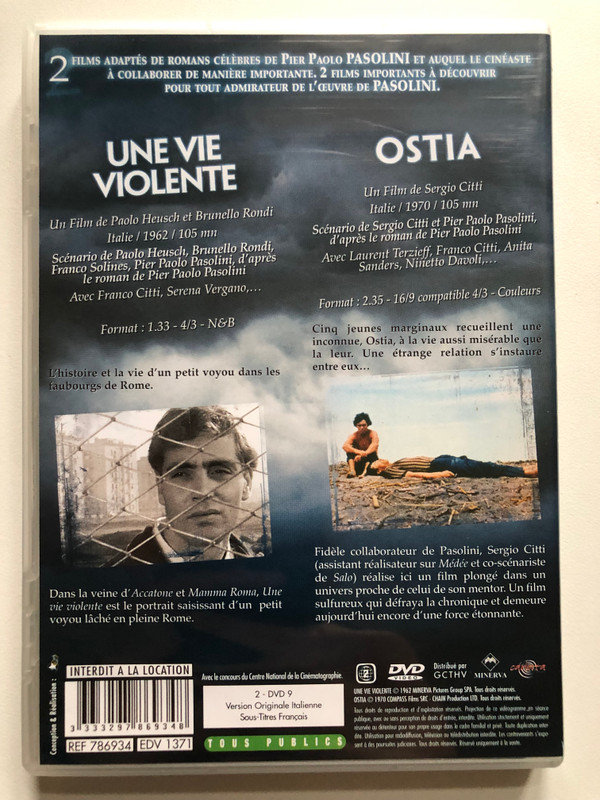 PASOLINI SCÉNARISTE / EN 2 FILMS / UNE VIE VIOLENTE, OSTIA / DVD Video (3333297869348)