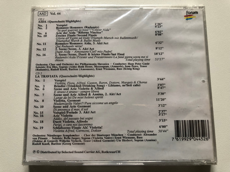 Giuseppe Verdi: Aida; La Traviata: Querschnitt/Highlights - Nürnberger Symphoniker, Chor Der Staatsoper München, Alexander von Pitamic / The New Classical Dimension 2000 / Forum 2x Audio CD / 462 088-2