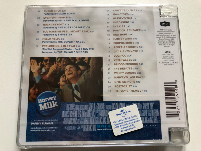 Danny Elfman – Milk (Original Motion Picture Soundtrack) / Decca Audio CD 2008 / 178 9598