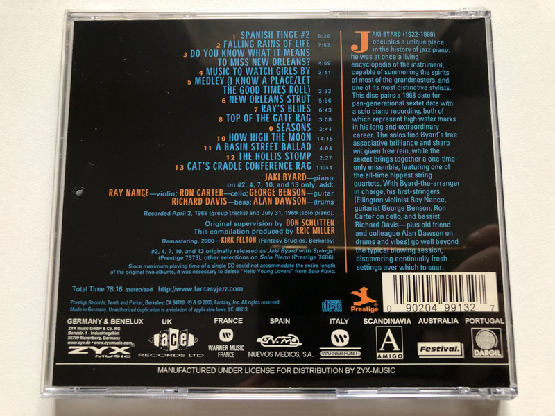 Jaki Byard: Solo/Strings - with: Ray Nance, George Benson, Ron Carter, Richard Davis, Alan Dawson / Prestige Audio CD 2000 / PRCD-24246-2