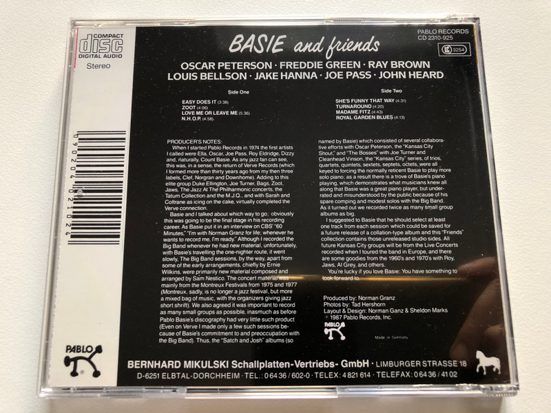 Basie And Friends / Pablo Records Audio CD Stereo / CD 2310-925