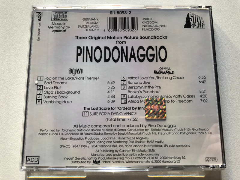 Pino Donaggio – Déjà Vu; Going Bananas; Suite for a Dying Venice The Lost Score for ''Ordeal By Innocence'' (Three Original Motion Picture Soundtracks) / Silva Screen Audio CD 1992 / SIL 5093-2