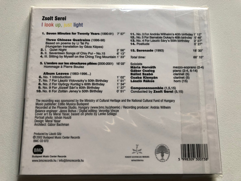 Zsolt Serei – I Look Up, Just Light / Budapest Music Center Records Audio CD 2002 / BMC CD 073