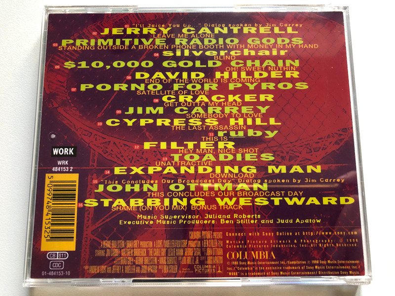 The Cable Guy (Original Motion Picture Soundtrack)– Jerry Cantrell, Jim Carrey, Cracker, Cypress Hill, Expanding Man, Filter, David Hlider, John Ottman, Porno For Pyros, Primitive Radio Gods, ruby, silverchair / Work Audio CD 1996 / 484153 2