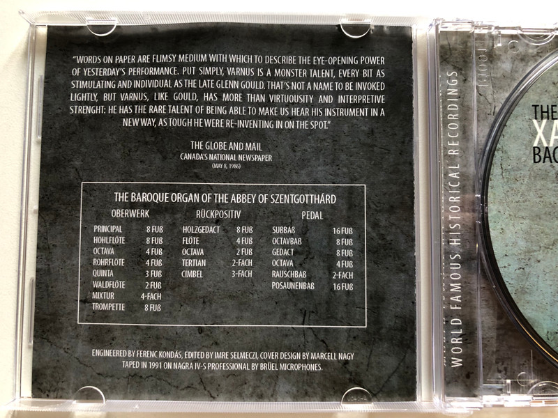 The Legendary Organist: Xaver Varnus – Bach Mozart Albinioni / World Famous Historical Recordings / EMI Audio CD 2010 / 0702022
