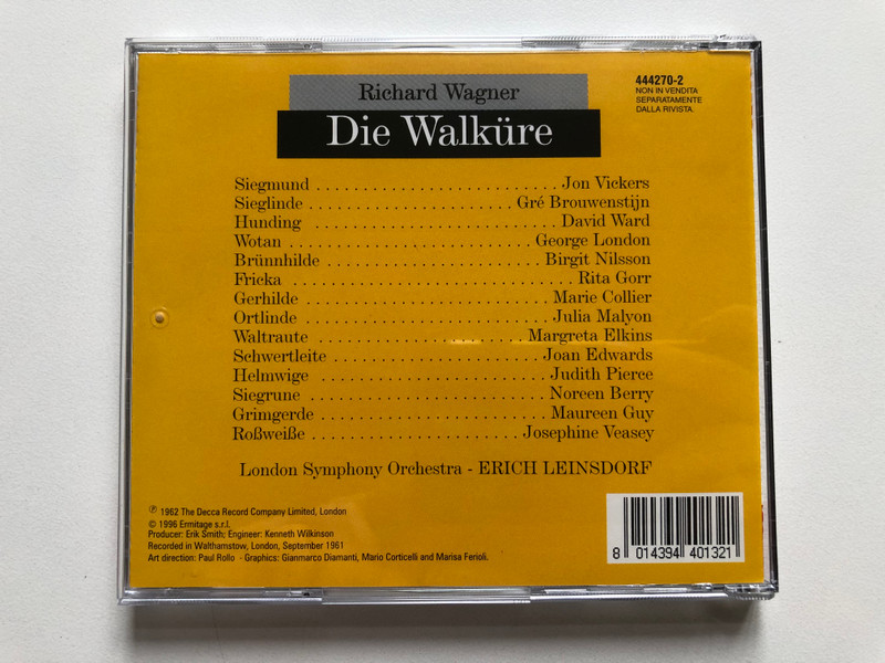 Richard Wagner - Die Walküre: Atto I - Atto II (Beginning) - Nilsson, Vickers, London, London Symphony Orchestra, Erich Leinsdorf / Lyrica Audio CD 1996 / LRC 01032