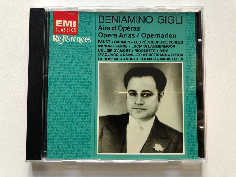 Beniamino Gigli: Airs D'Opéras = Opera Arias = Opernarien - Faust; Carmen; Les Prêcheurs De Peries; Manon; Serse; Lucia Die Lammermoor; L'elisir D'amore; Rigoletto; Aida; I Pagliacci; Cavalleria Rusticana / EMI Classics Audio CD 1988 Mono / 077776105123