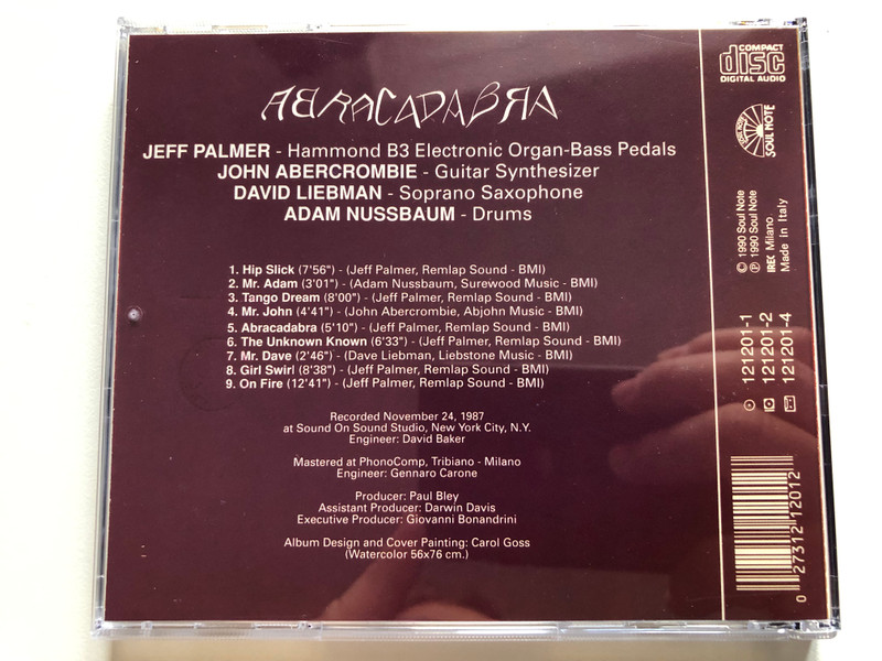 Jeff Palmer, David Liebman, John Abercrombie, Adam Nussbaum – Abracadabra / Soul Note Audio CD 1990 / 121201-2