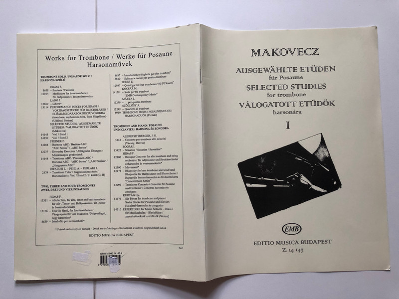 Ausgewählte Etüden Band 1 für Posaune / Makovecz / Selected Studies for trombone / VÁLOGATOTT ETŰDÖK harsonára / Editio Musica Budapest Z. 14 143 / Paperback (9790080141434)