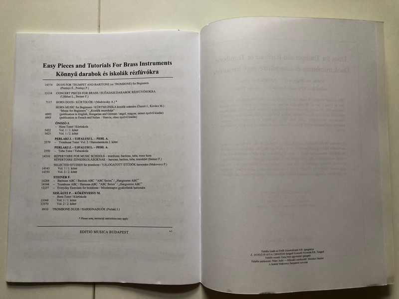 Ausgewählte Etüden Band 1 für Posaune / Makovecz / Selected Studies for trombone / VÁLOGATOTT ETŰDÖK harsonára / Editio Musica Budapest Z. 14 143 / Paperback (9790080141434)