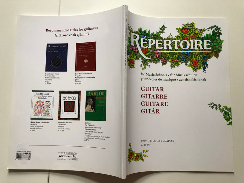 Repertoire für Musikschulen – Gitarre / for Music Schools - GUITAR / EDITIO MUSICA BUDAPEST Z. 14 445 / Paperback (9790080144459)