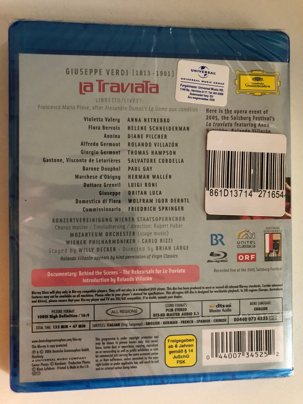 La Traviata - Verdi / ANNA NETREBKO, ROLANDO VILLAZÓN, THOMAS HAMPSON / BR ORF / Unitel Classica / Blu-ray DVD Video (044007345252)