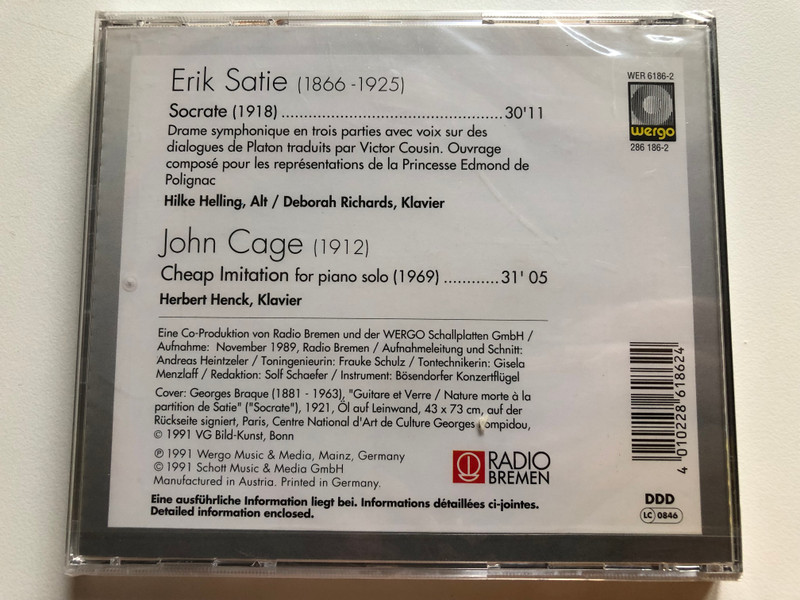 Erik Satie: Socrate, John Cage: Cheap Imitation - Hilke Helling, Deborah Richards, Herbert Henck / Wergo Audio CD 1991 / WER 6186-2
