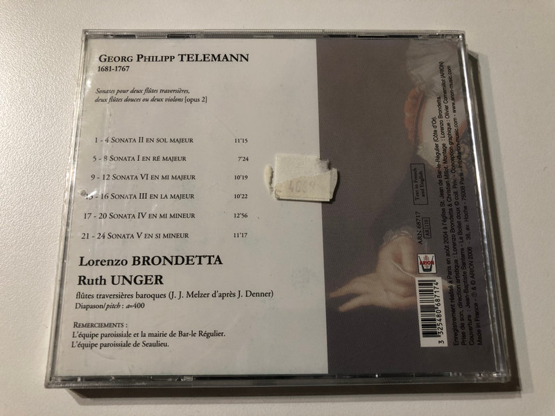 Telemann: Sonates A Deux Flûtes Traversières Sans Basse - Opus 2 - Lorenzo Brondetta, Ruth Unger / Arion Audio CD 2006 / ARN 68717