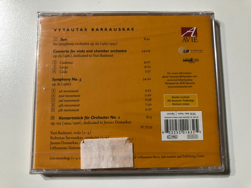 Vytautas Barkauskas: Sun - Yuri Bashmet (viola), Juozas Domarkas (conductor), Robertas Šervenikas (conductor), Lithuanian National Symphony Orchestra / Avie Records Audio CD / AV2163