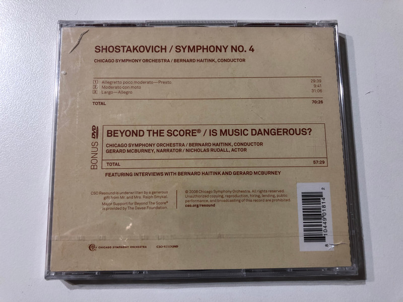 Shostakovich 4 - Chicago Symphony Orchestra, Bernard Haitink / CSO Resound Audio CD + DVD CD 2008 / CSOR 901 814