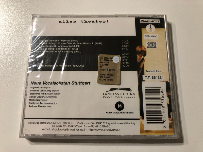Alles Theater! - Berio, Hidalgo, Aperghis, Perezzani, Ronchetti, Bauckholt, Neue Vocalsolisten Stuttgart / Stradivarius Audio CD / STR 33680