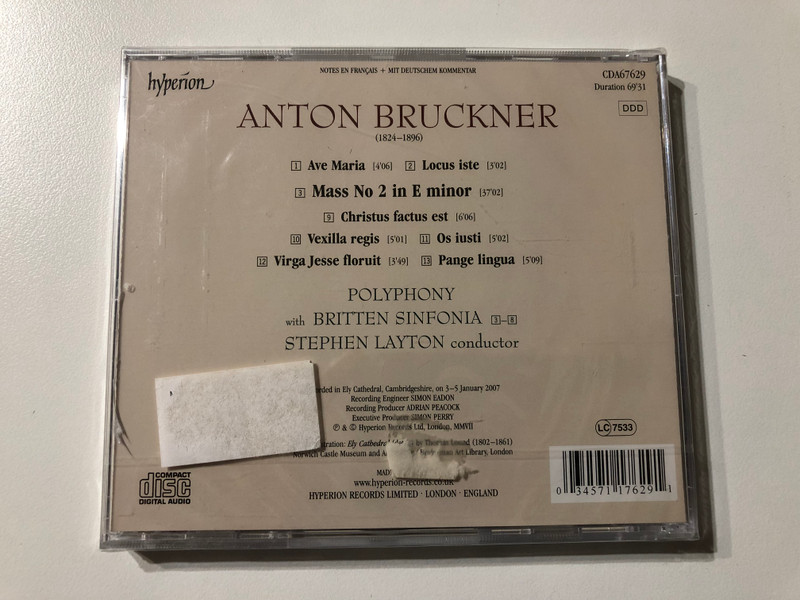 Bruckner: Mass In E Minor & Motets - Polyphony, Britten Sinfonia, Stephen Layton / Hyperion Audio CD 2007 / CDA67629