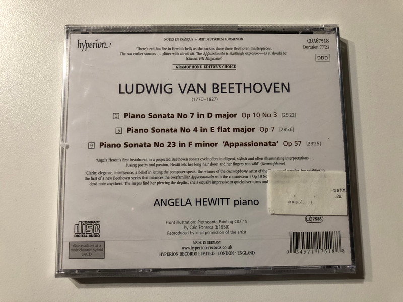 Beethoven - Piano Sonatas: Op 57 'Appassionata', Op 10 No 3, Op 7 - Angela Hewitt / Hyperion Audio CD / CDA67518