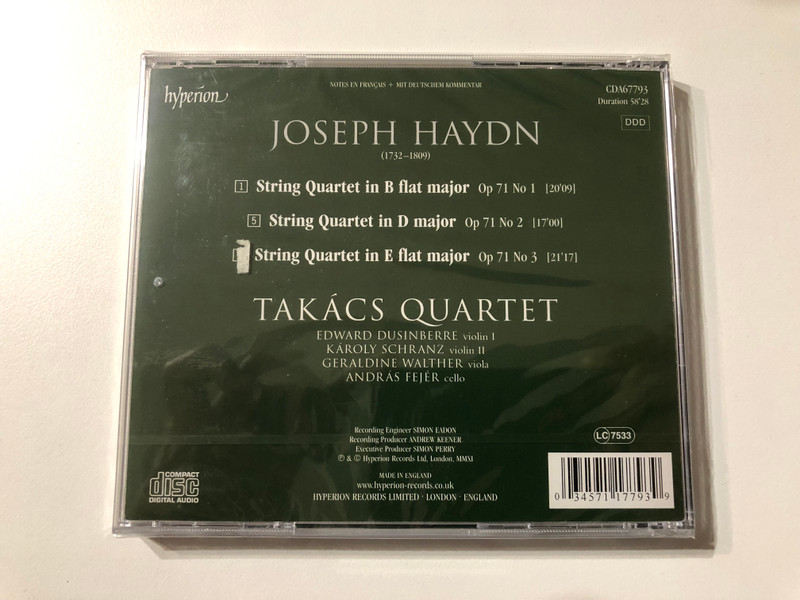 Haydn: String Quartets Op. 71 - Takács Quartet / Hyperion Audio CD 2011 / CDA67793