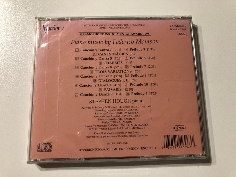 Piano Music By Federico Mompou - Stephen Hough / Hyperion Audio CD 1997 / CDA66963