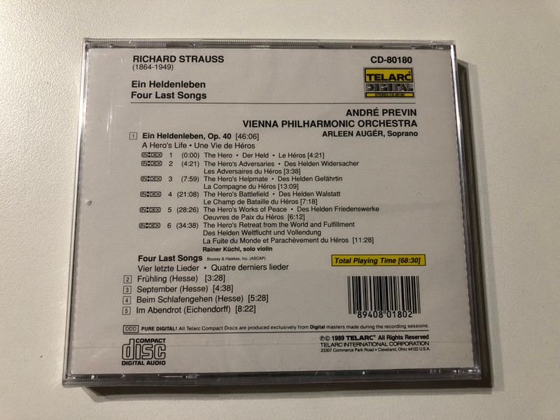 Richard Strauss - Ein Heldenleben; Four Last Songs - Arleen Augér, André Previn, Vienna Philharmonic Orchestra / Telarc Audio CD 1989 / CD-80180