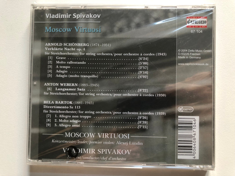 Vladimir Spivakov, Moscow Virtuosi - Schönberg: Verklärte Nacht, Bartók: Divertimento, Webern: Langsamer Satz / Capriccio Digital Audio CD 2004 / 67 104