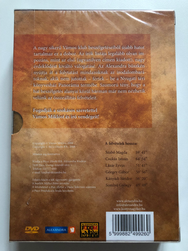 Írók egymás közt II. (2 DVD) / Vámos Miklós with Szabó Magda, Csukás István, Lázár Ervin, Görgey Gábor, Kányádi Sándor, Somlyó György / Alexandra Kiadó, 2008. / DVD Video (5999882499260)