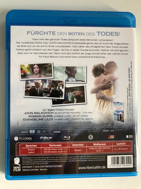 EIN ENGEL IM WINTER / JOHN MALKOVICH / EIN GILLES BOURDOS FILM / ROMAIN DURIS, EVANGELINE LILLY / NACH DEM BUCH VON GUILLAUME MUSSO / BluRay Disc / DVD Video (4041658293044)
