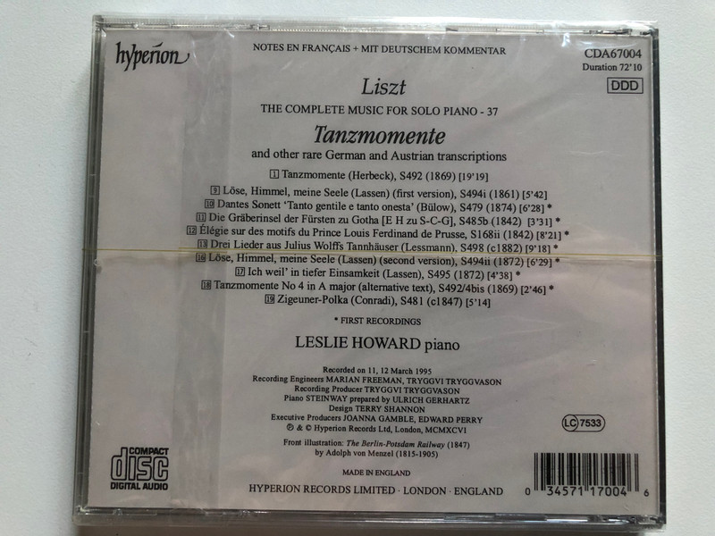 Liszt: Tanzmomente And Other Rare German Transcriptions - Leslie Howard / Hyperion Audio CD 1996 / CDA67004