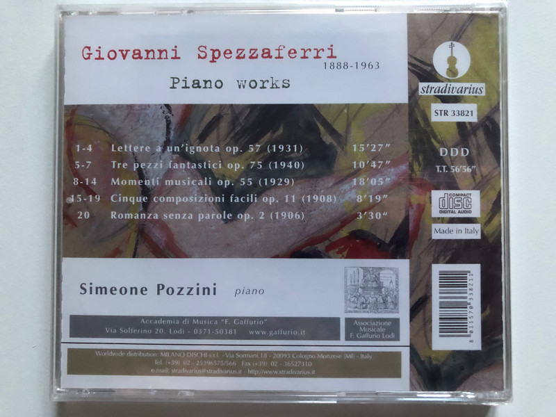 Giovanni Spezzaferri: Piano Works - Simeone Pozzini (piano) / stradivarius Audio CD / STR 33821