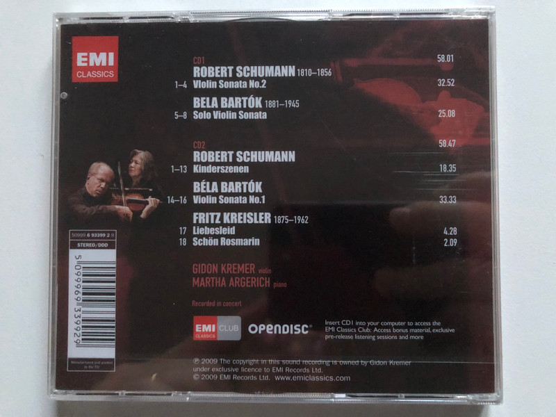 Gidon Kremer: The Berlin Recital: Schumann, Bartók - Martha Argerich / EMI Classics 2x Audio CD 2009 Stereo / 5099969339929