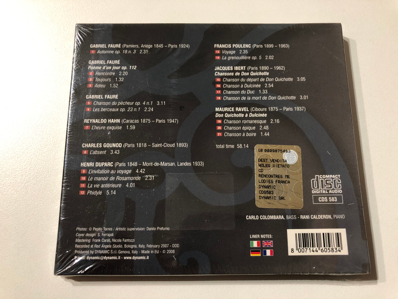 Carlo Colombara: Rencontres, Mélodies Françaises - Rani Calderon (piano) / Dynamic Audio CD 2008 / CDS 583