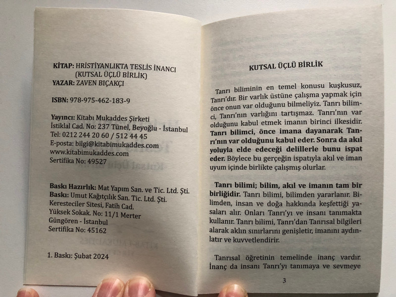HRİSTİYANLIKTA TESLİS İNANCI - Kutsal Üçlü Birlik / P. ZAVEN BIÇAKÇI / KİTAB-I MUKADDES ŞİRKETİ / Paperback (9789754621839)