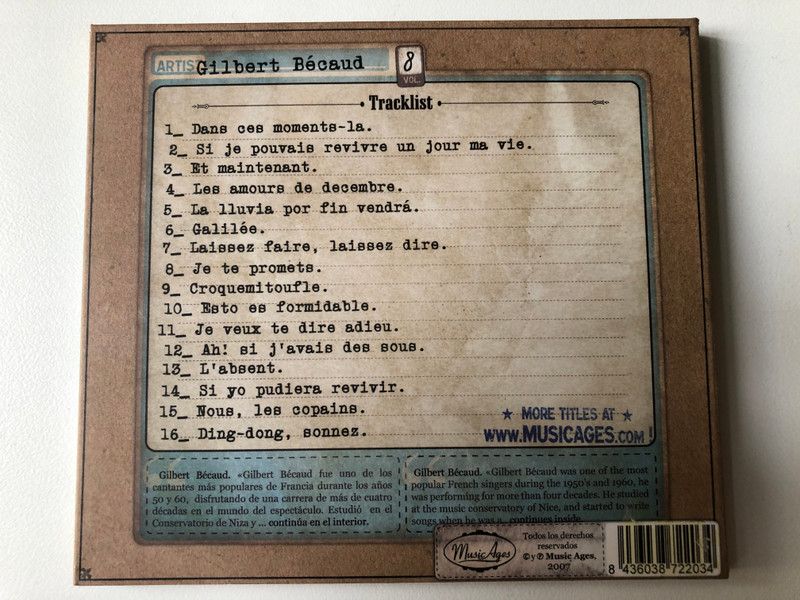 Gilbert Bécaud – Music Ages Vol 8 / Music Ages Audio CD 2007 / 34125