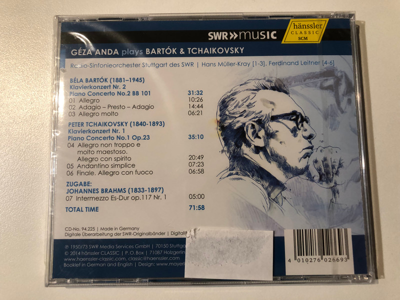 Geza Anda plays Bartok & Tchaikovsky - Radio-Sinfonieorchester Stuttgart des SWR, Historical Recordings 1950 & 1973 / SWR Media Audio CD 2014 / CD 94.225