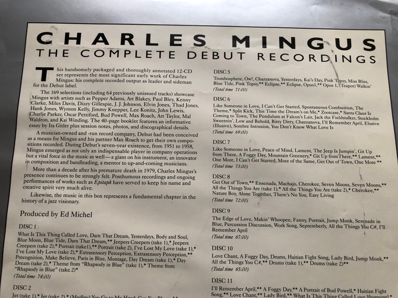 Charles Mingus – The Complete Debut Recordings / Debut Records 12x Audio CD, Box Set 1990 / 12DCD-4402-2