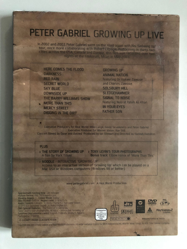 Peter Gabriel – Growing Up Live / A FILM BY HAMISH HAMILTON AND PETER GABRIEL / DVD Video