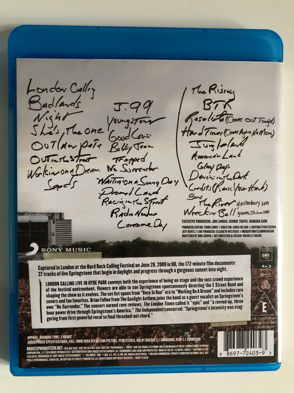 BRUCE SPRINGSTEEN & THE E STREET BAND / London Calling Live in Hyde Park / Blu-ray Disc / DVD Video (886977240393)