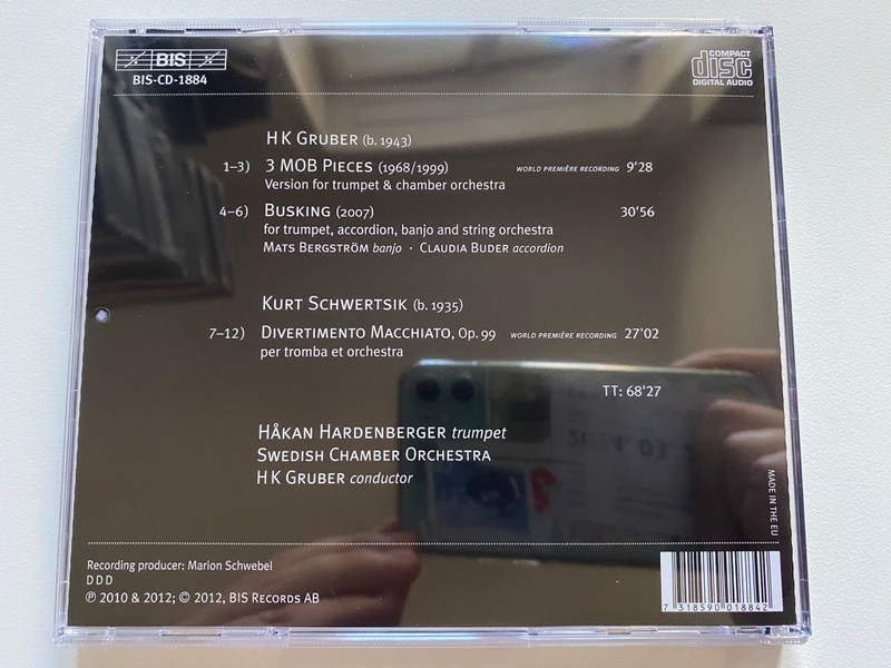 Håkan Hardenberger Plays HK Gruber: 3 MOB Pieces, Busking & Kurt Schwertsik: Divertimento Macchiato - Swedish Chamber Orchestra, HK Gruber / BIS Audio CD 2012 /BIS-CD-1884