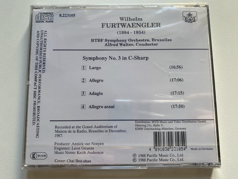 Furtwaengler: Symphony No. 3 (Complete 4-Movement Version) - RTBF Symphony Orchestra, Bruxelles, Alfred Walter / Marco Polo Audio CD 1988 / 8.223105 